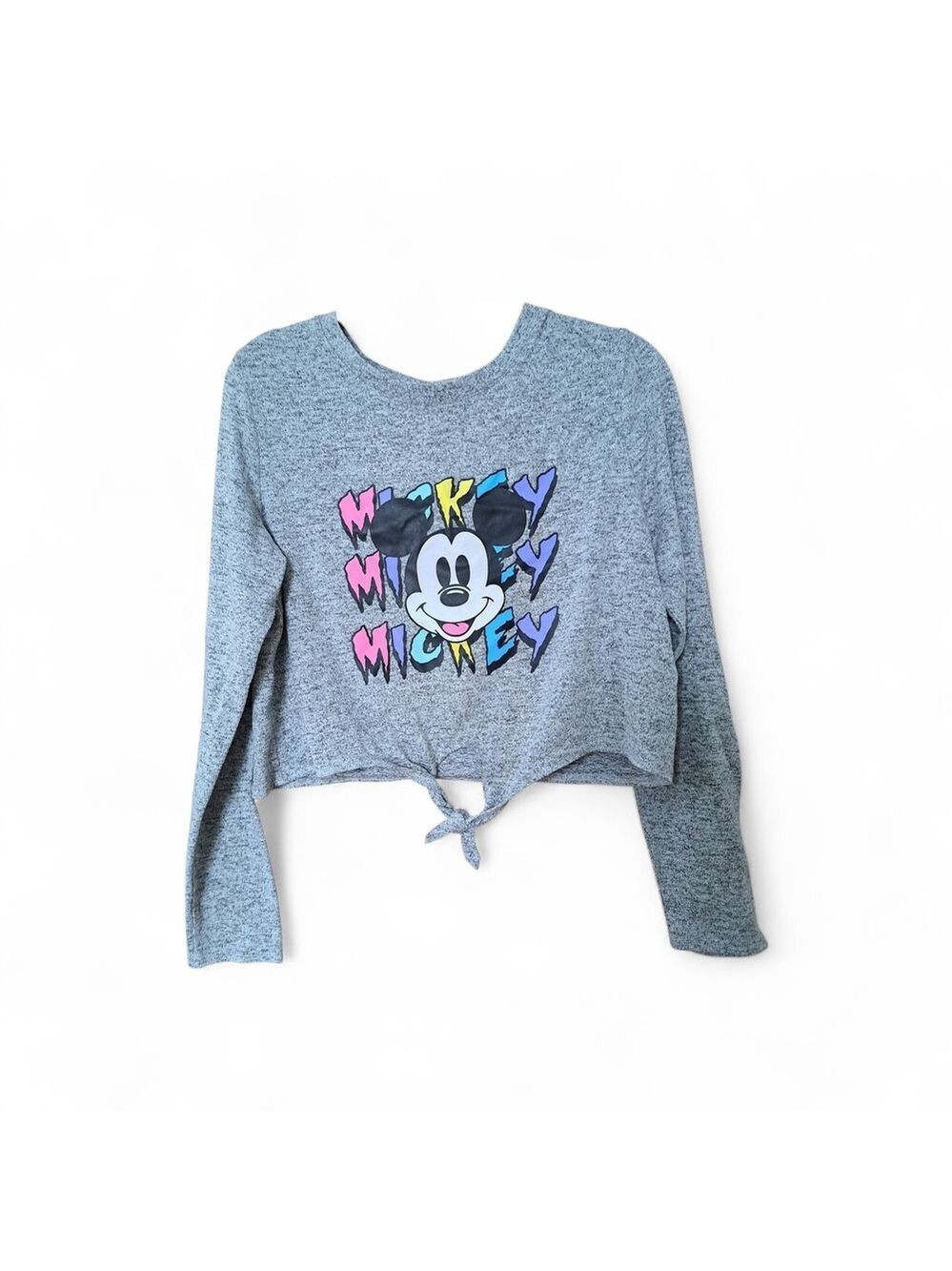 Disney Mickey Mouse Cropped Long Sleeve Top | Tie Front | Size M